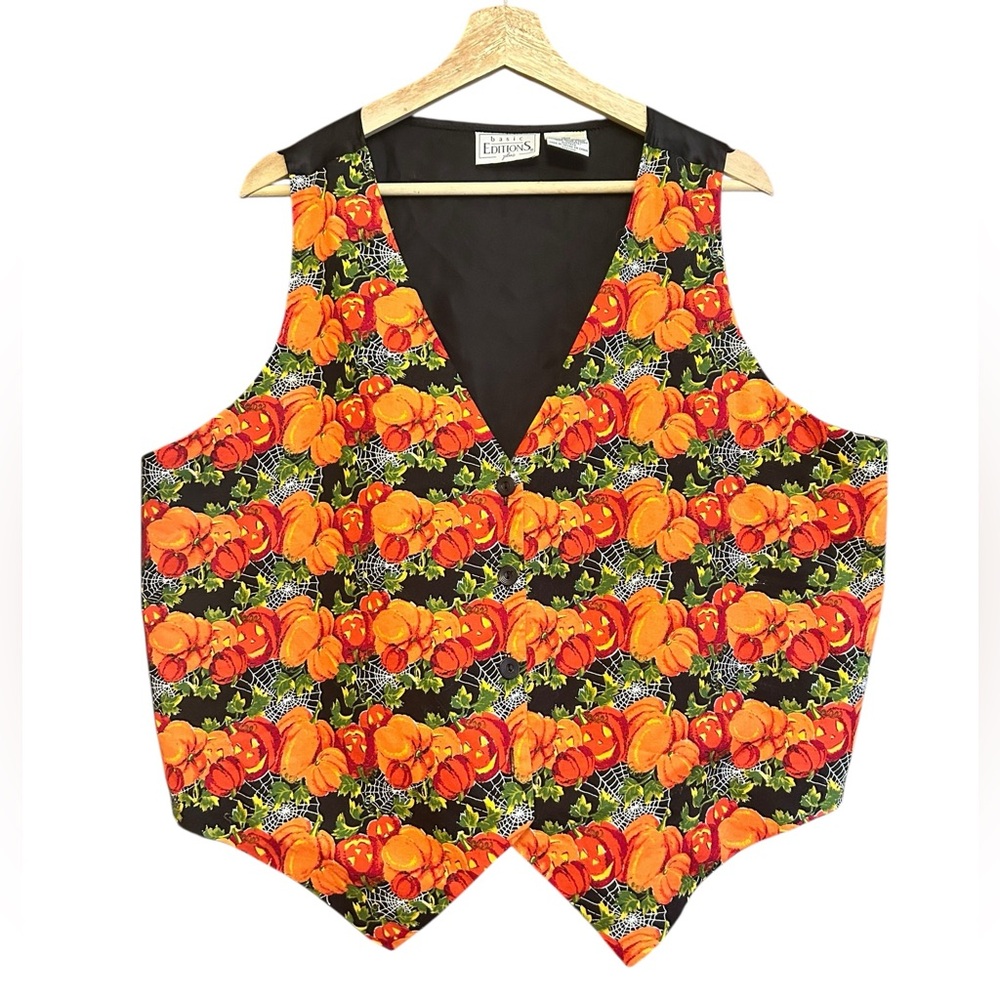 BASIC EDITIONS PLUS Vintage 80’s 90’s Halloween Pumpkin Jack O’ Lantern Vest